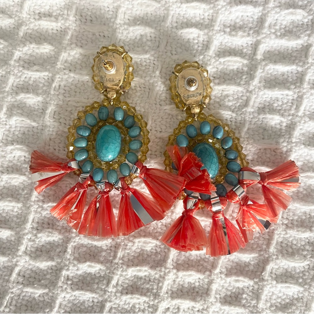 J. Crew Turquoise and Coral Fringe Drop Earrings - Picture 2 of 2